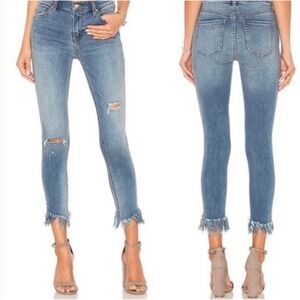 Free People Sz 26 Great Heights Frayed‎ Skinny Jeans Distressed 
Fringe Hem Blue
